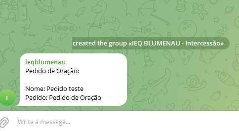 Como chega o pedido no Telegram